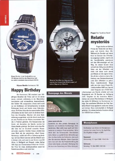 Erste Seite des Artikels: Uhrenmagazin: Homepage des Monats, Mai 2006