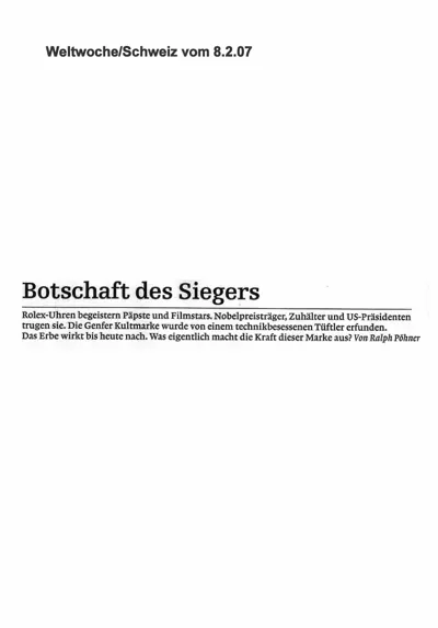Erste Seite des Artikels: Weltwoche (Schweiz), Februar 2007